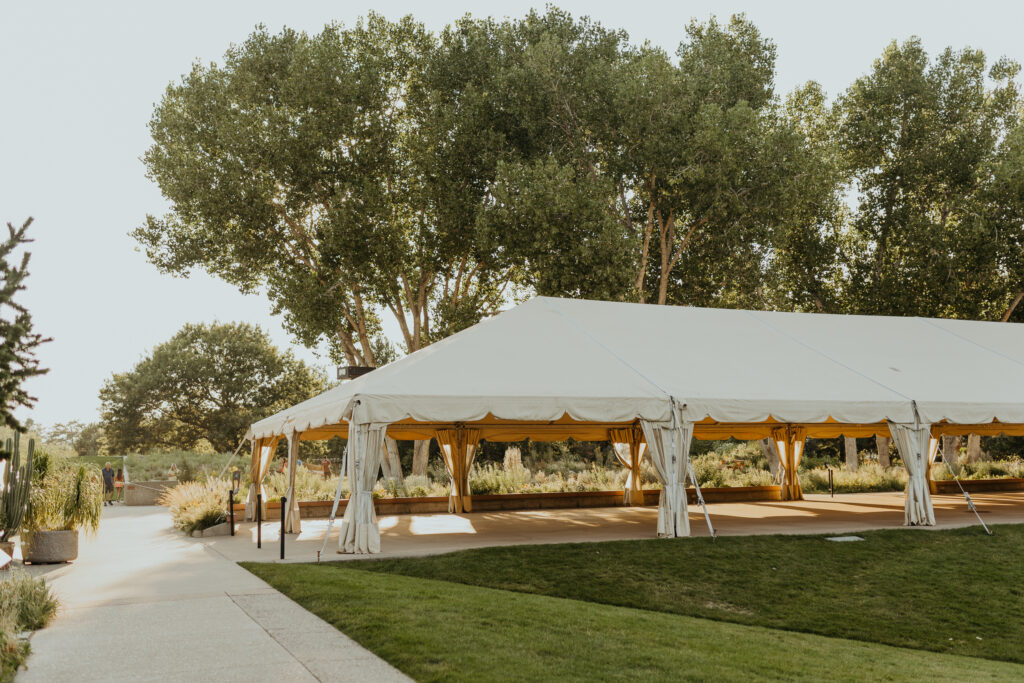 Looking at the tent at Denver Botanic Garden's York Street Garden