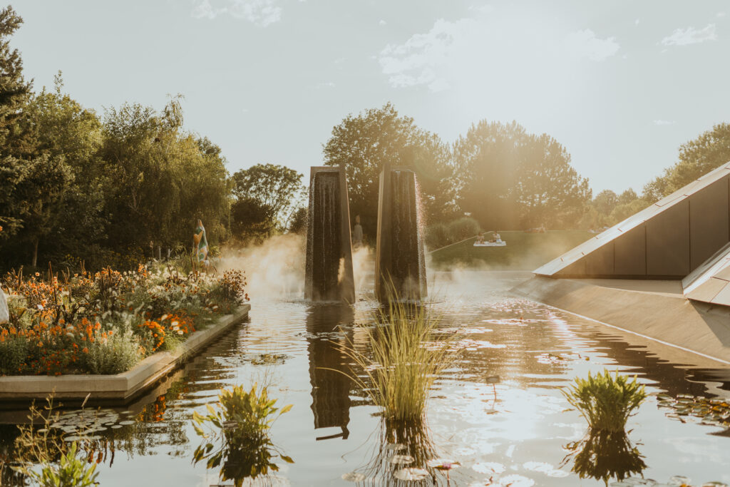 Denver Botanic Gardens Water Pillars at Sunset