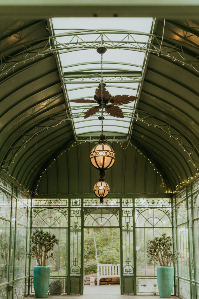 An inside look at the ceiling inside the Denver Botanic Gardens Mosaic Gallery