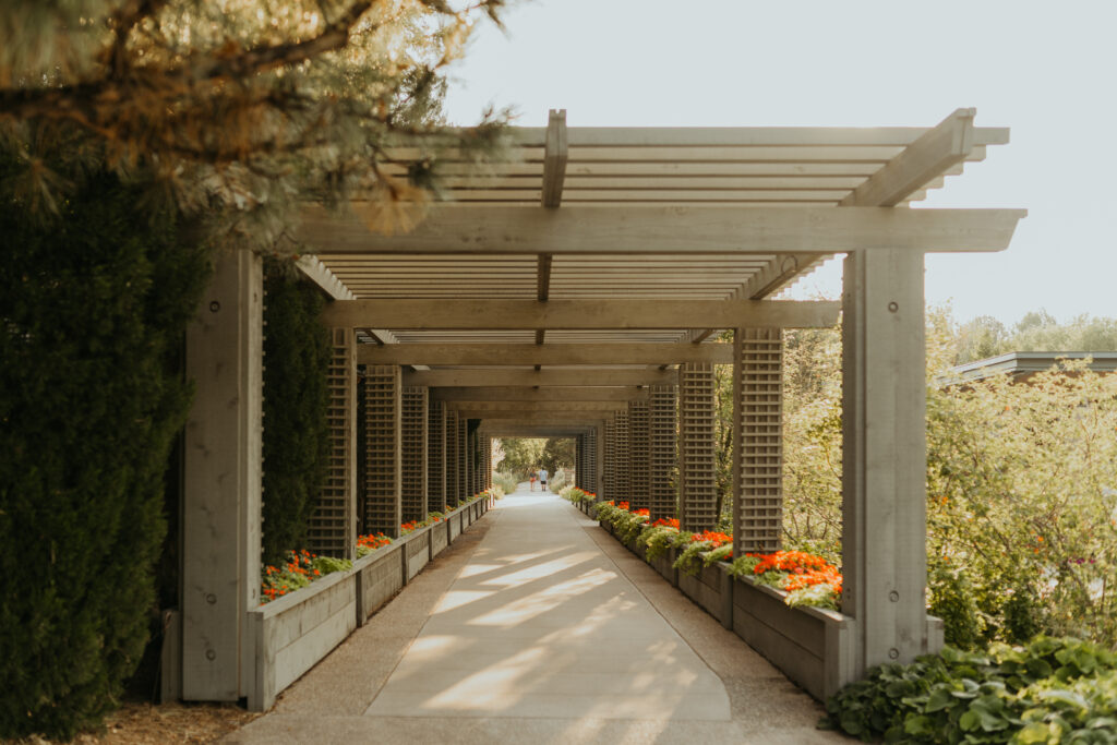 Denver Botanic Gardens Covered Walkway at Sunset in the Summer